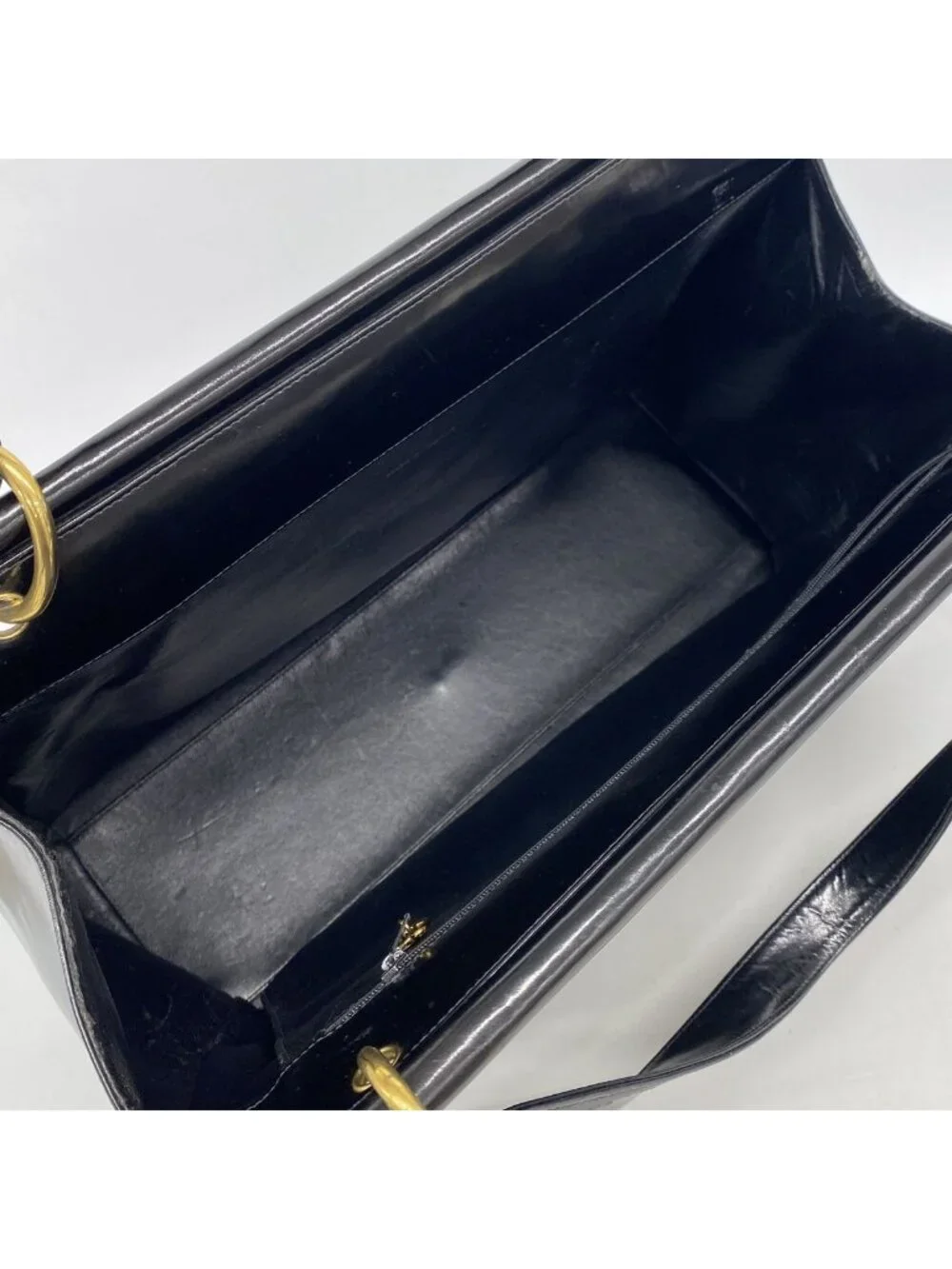 Chanel Tote Bag Quilted Patent Leather Black Gold